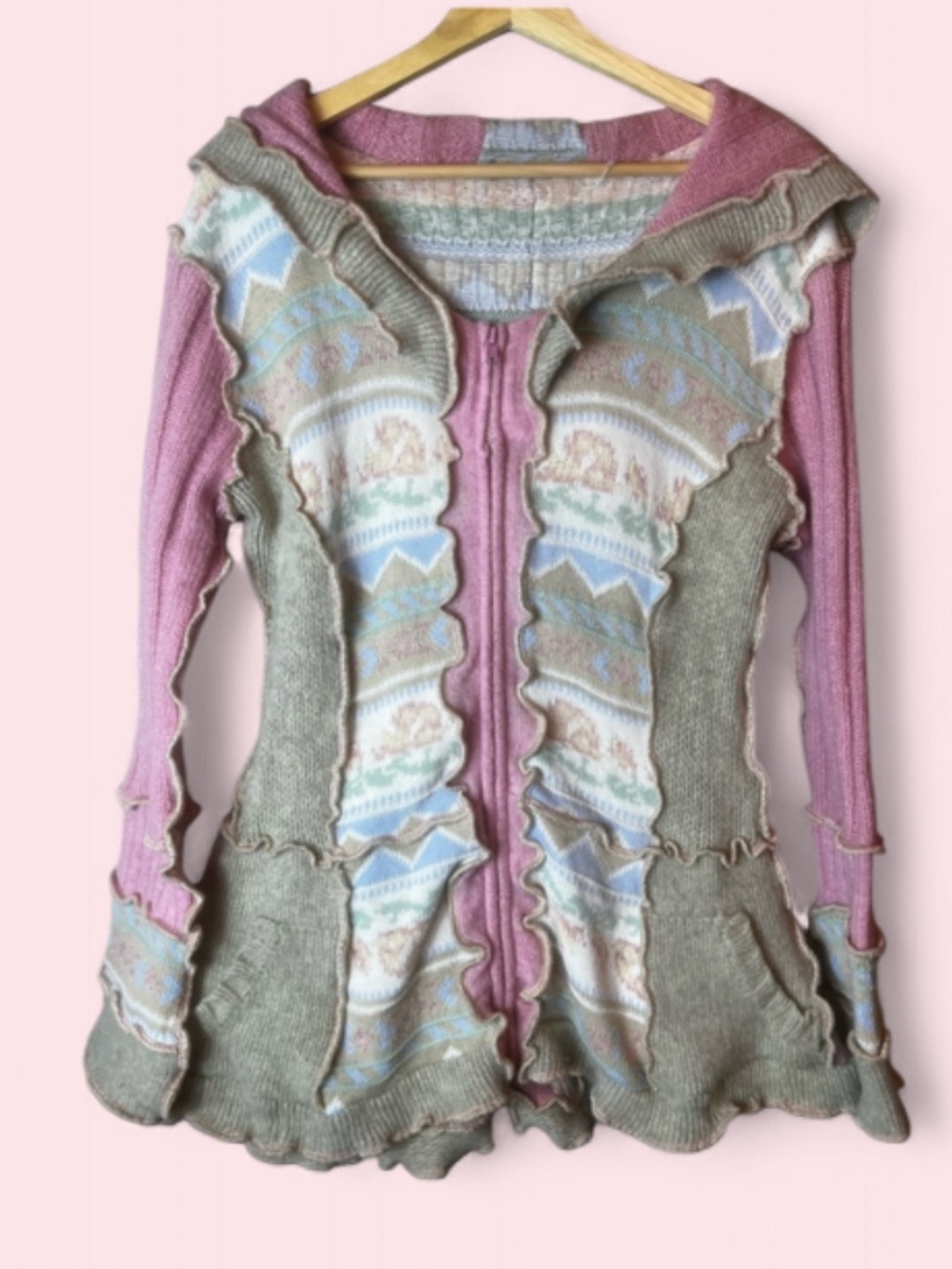 Katwise Inspired Fairy Wool Upcycled Whimsical Girly Sweater in Pink Size S/M